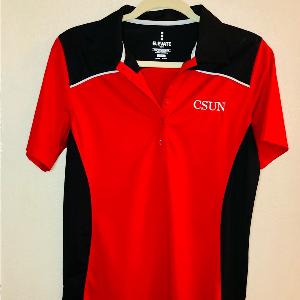 CSUN ELEVATE SPORT T SHIRT WOMEN SIZE M Red Black REFLECTION STICKERS UNIVERSITY